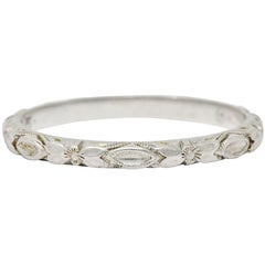 Art Deco Platinum Raised Flower Wedding Band Ring