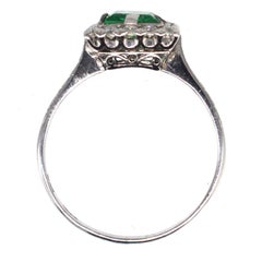 Art Deco Platinum Rectangular Emerald and Diamond Cluster Ring