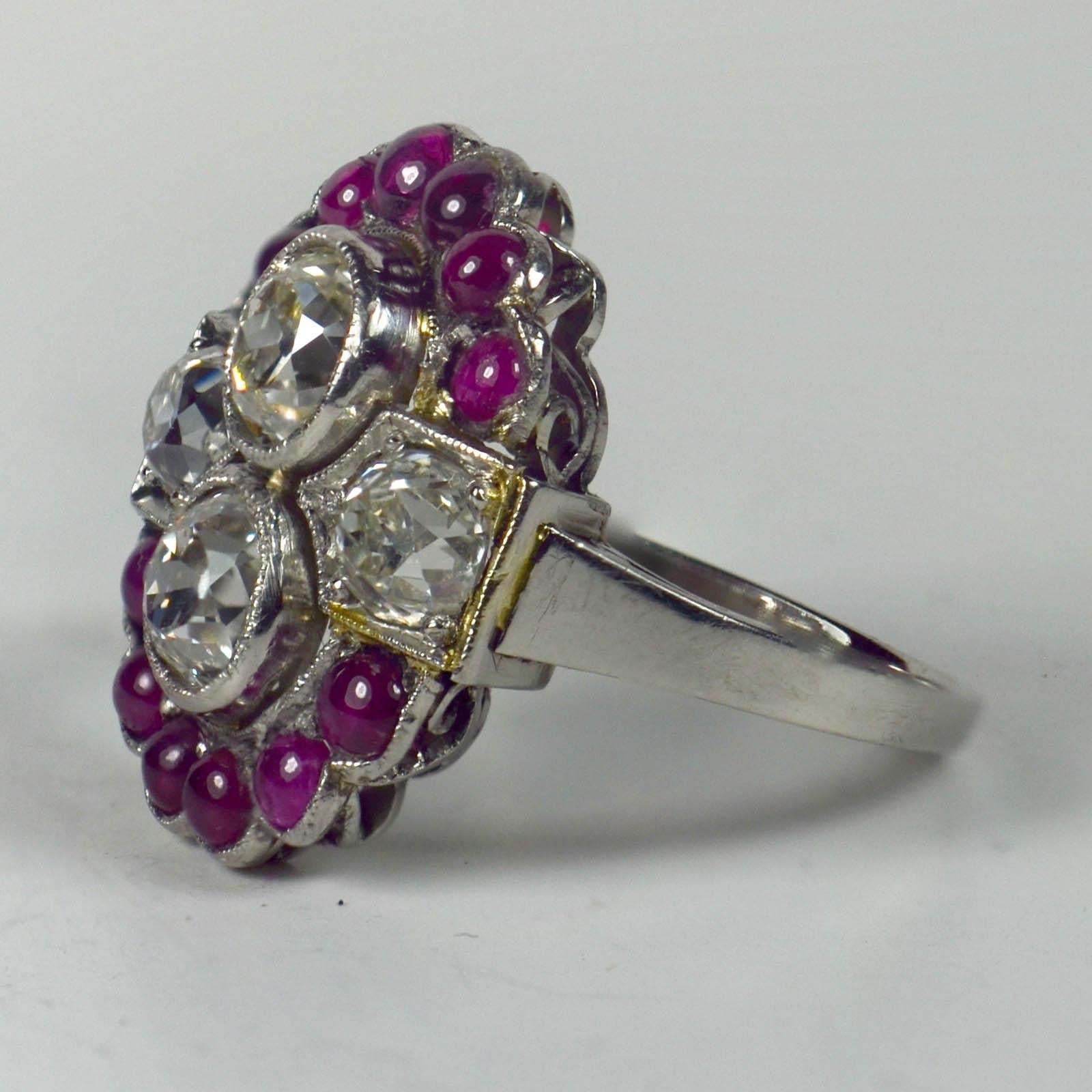 Art Deco Platinum Red Ruby White Diamond Ring For Sale 8