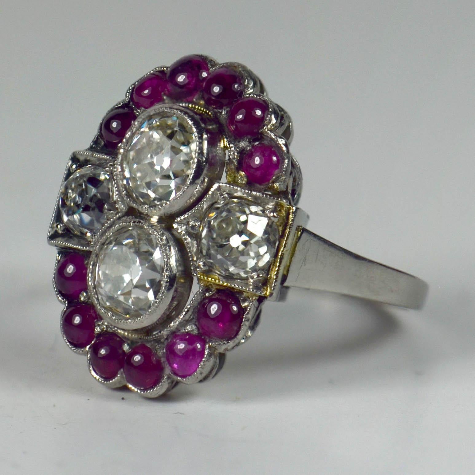 Art Deco Platinum Red Ruby White Diamond Ring For Sale 9