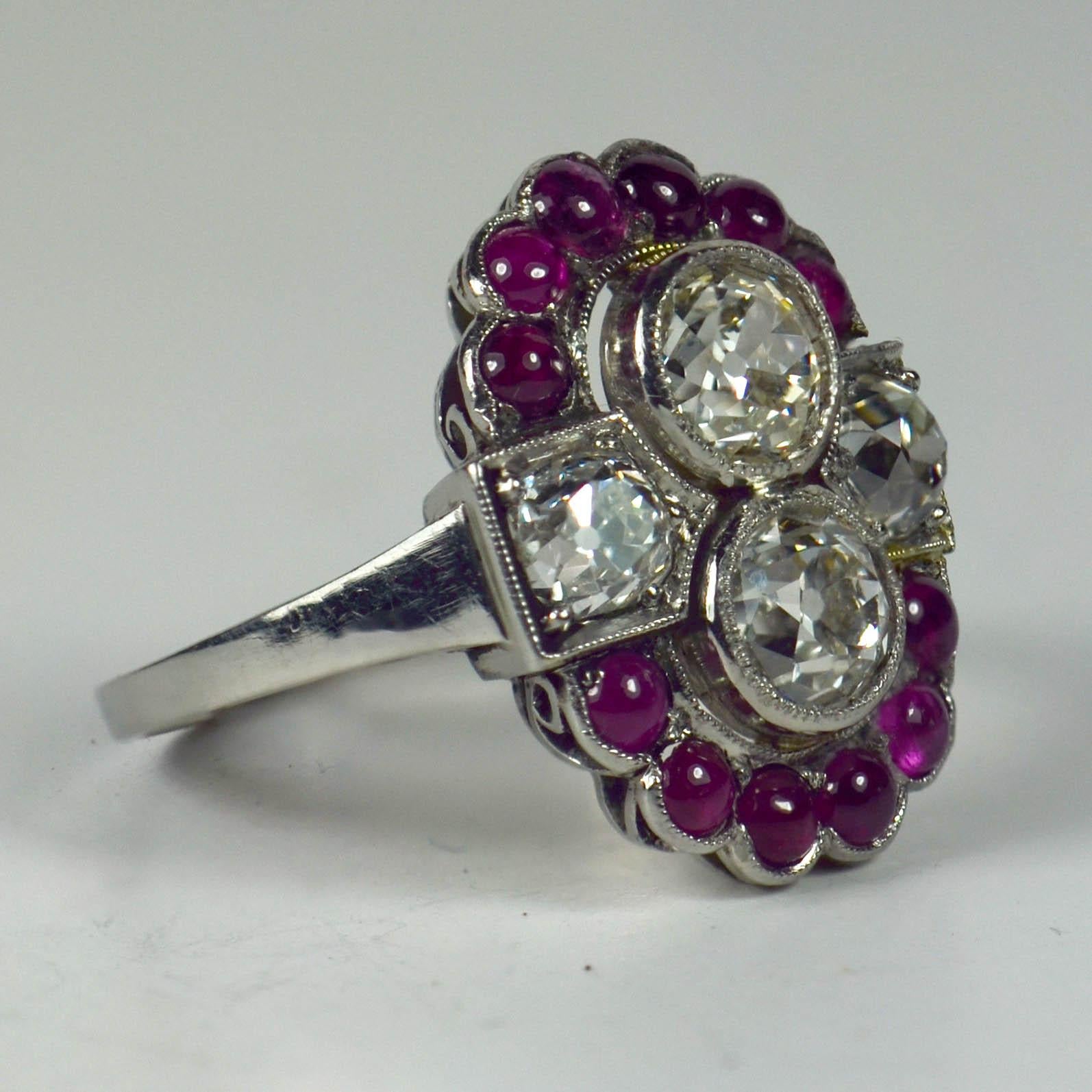Art Deco Platinum Red Ruby White Diamond Ring For Sale 1
