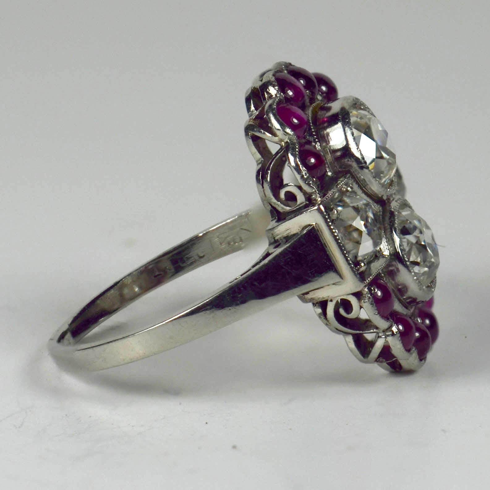 Art Deco Platinum Red Ruby White Diamond Ring For Sale 2