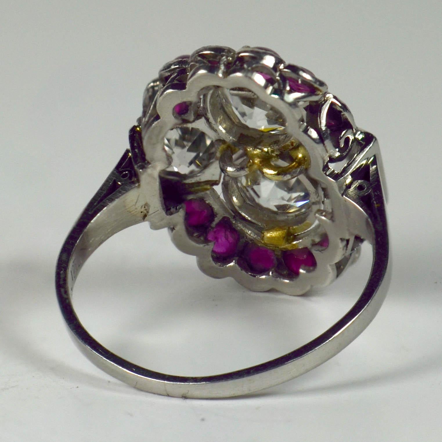 Art Deco Platinum Red Ruby White Diamond Ring For Sale 3
