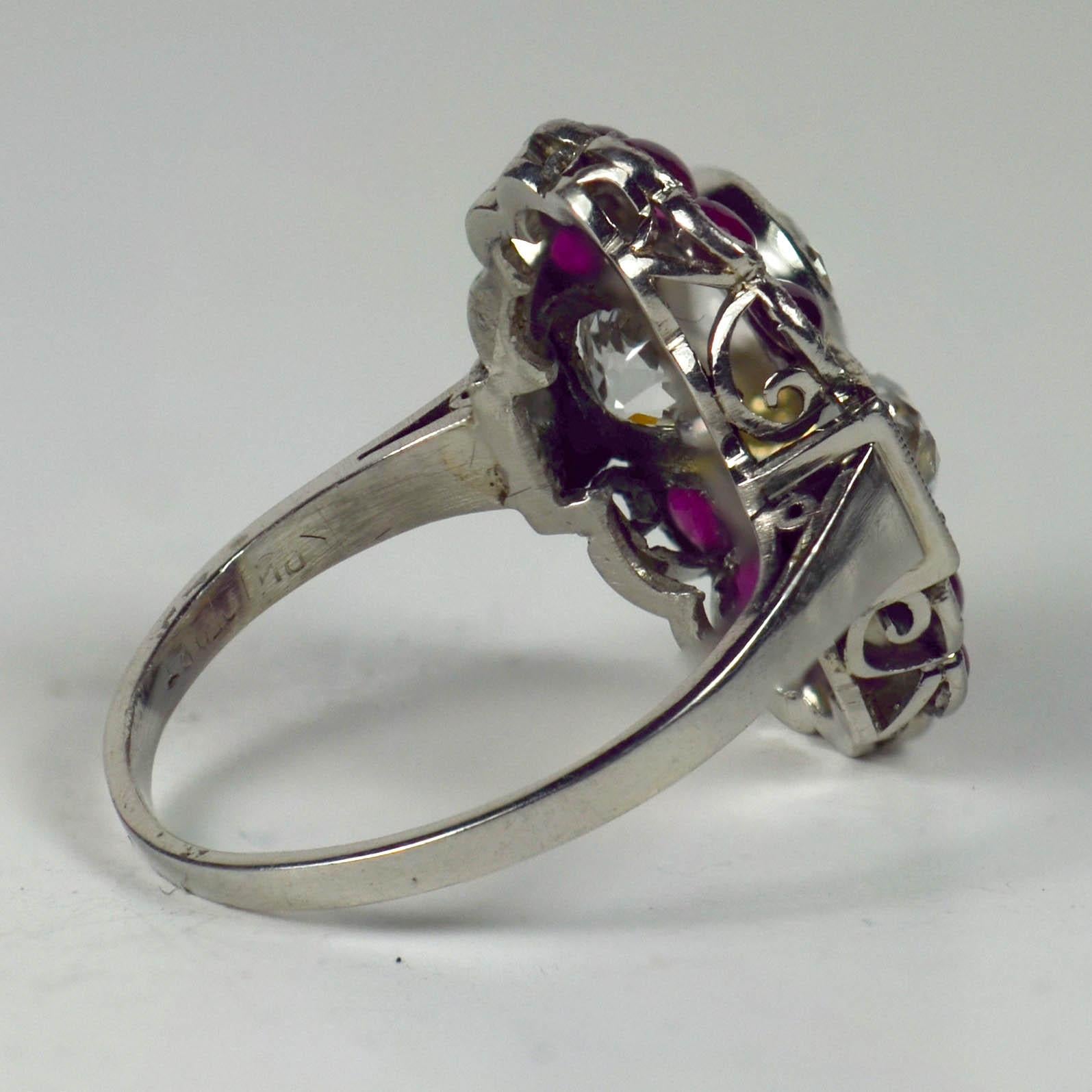 Art Deco Platinum Red Ruby White Diamond Ring For Sale 4
