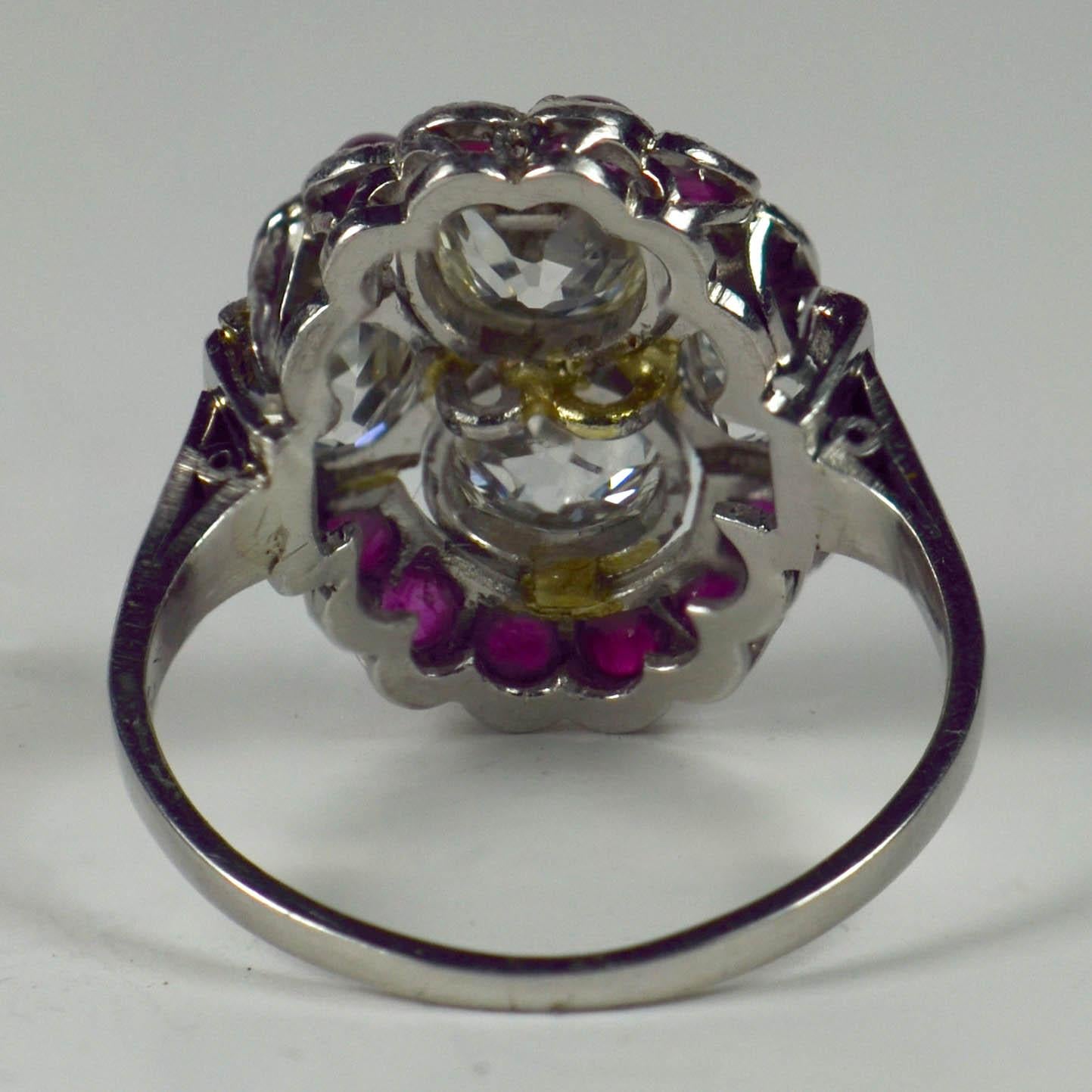 Art Deco Platinum Red Ruby White Diamond Ring For Sale 5