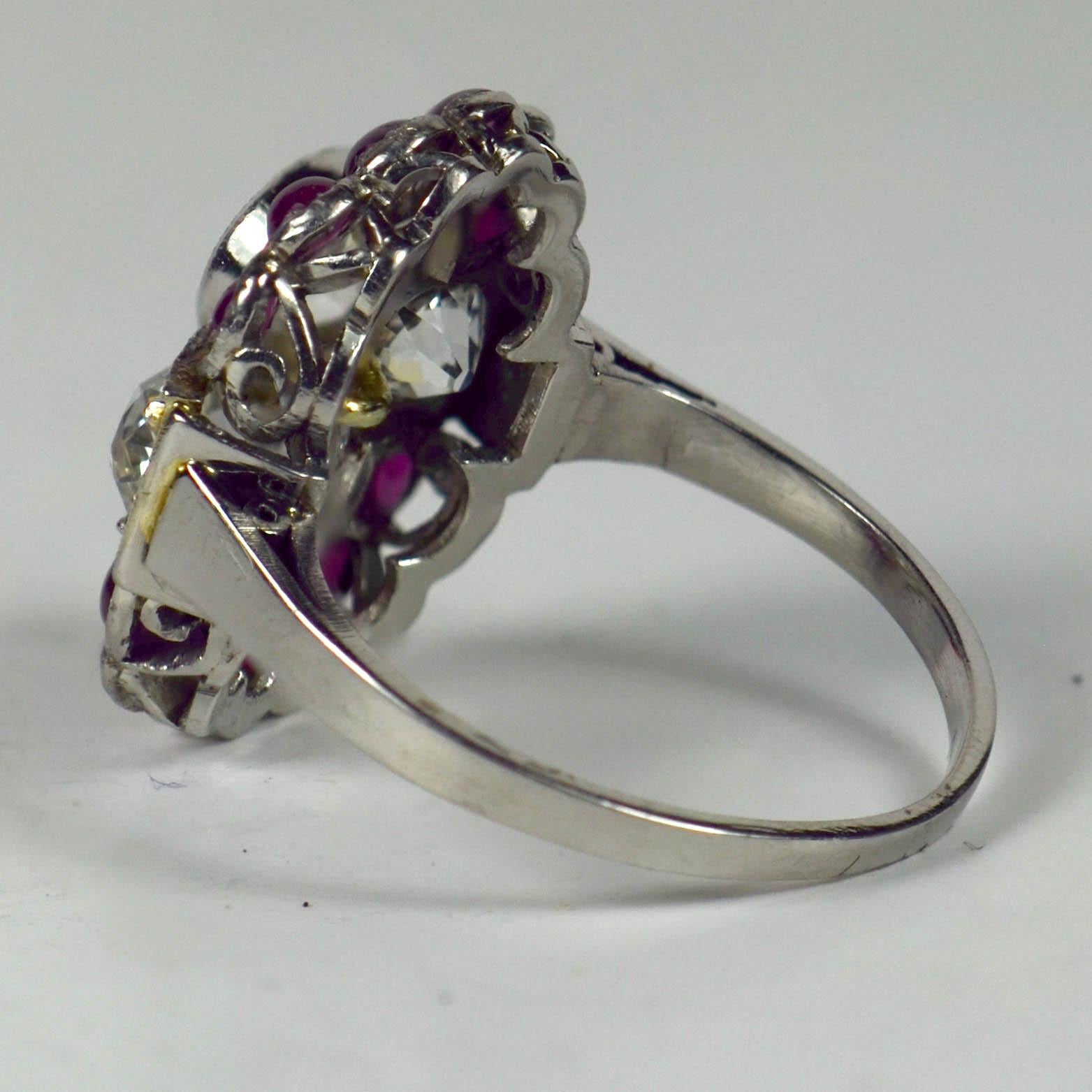 Art Deco Platinum Red Ruby White Diamond Ring For Sale 6