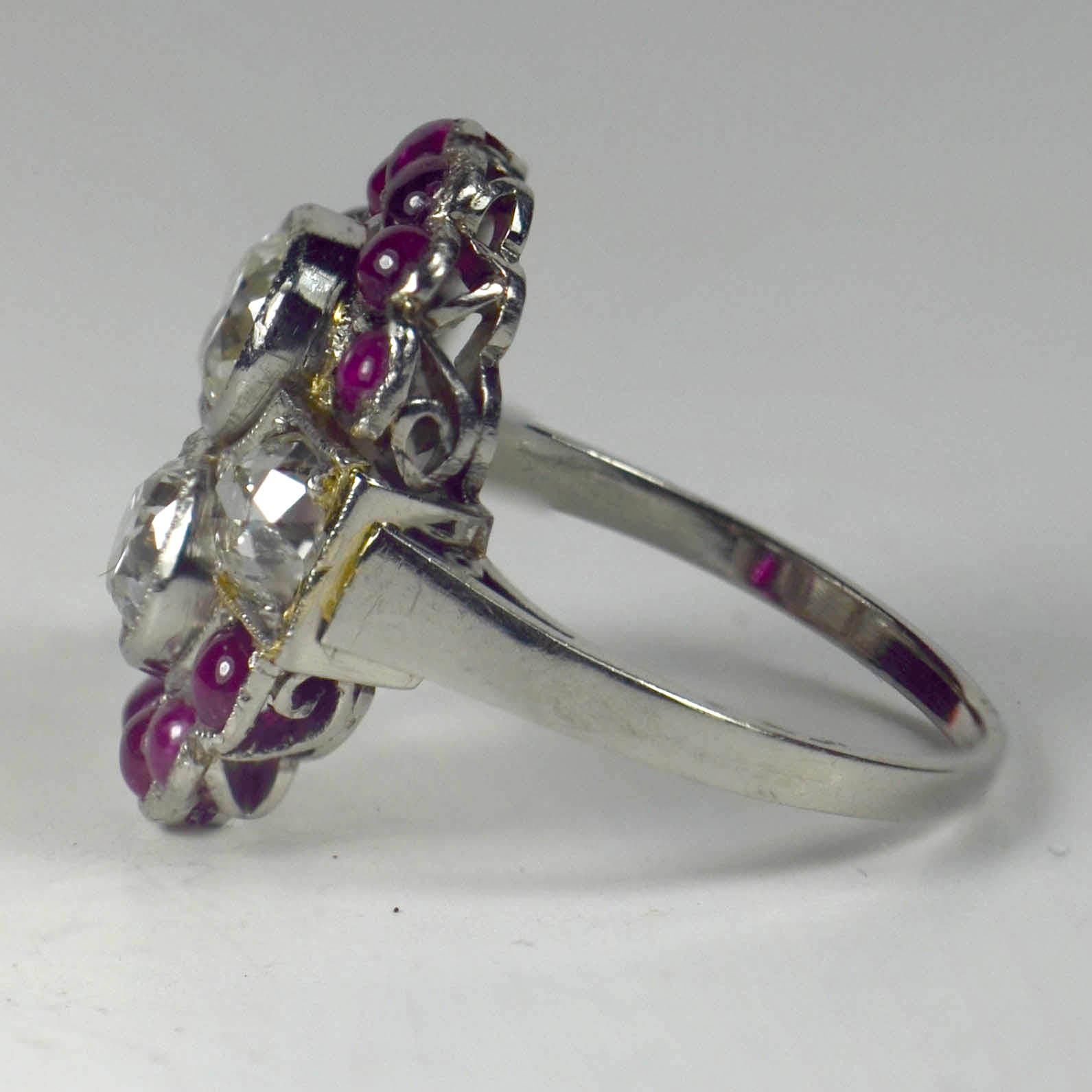 Art Deco Platinum Red Ruby White Diamond Ring For Sale 7