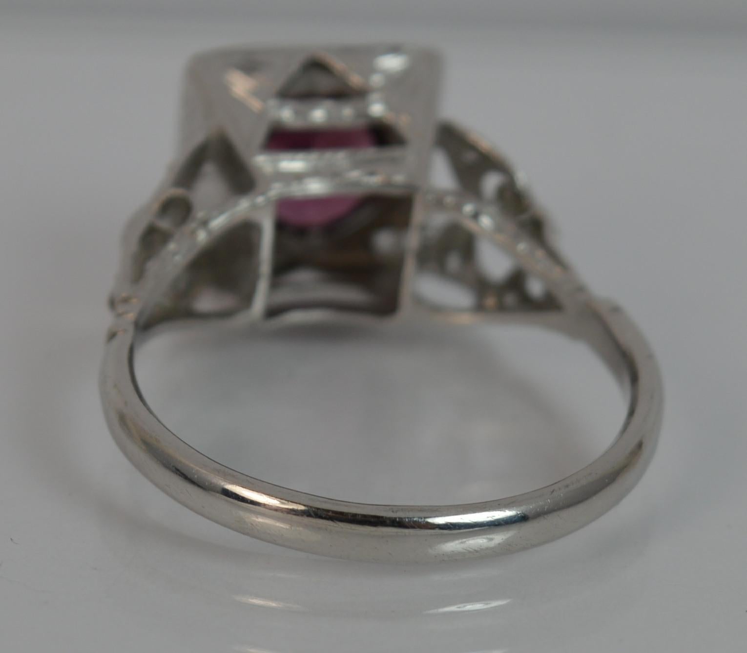 Art Deco Platinum Rhodolite Garnet and Rose Cut Diamond Statement Ring 5