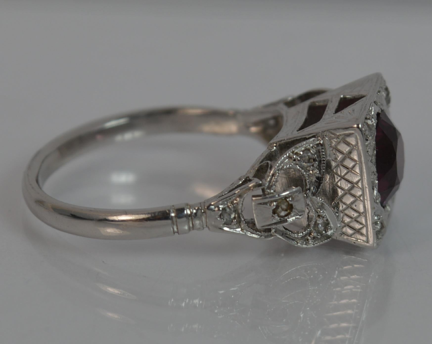 Art Deco Platinum Rhodolite Garnet and Rose Cut Diamond Statement Ring 6