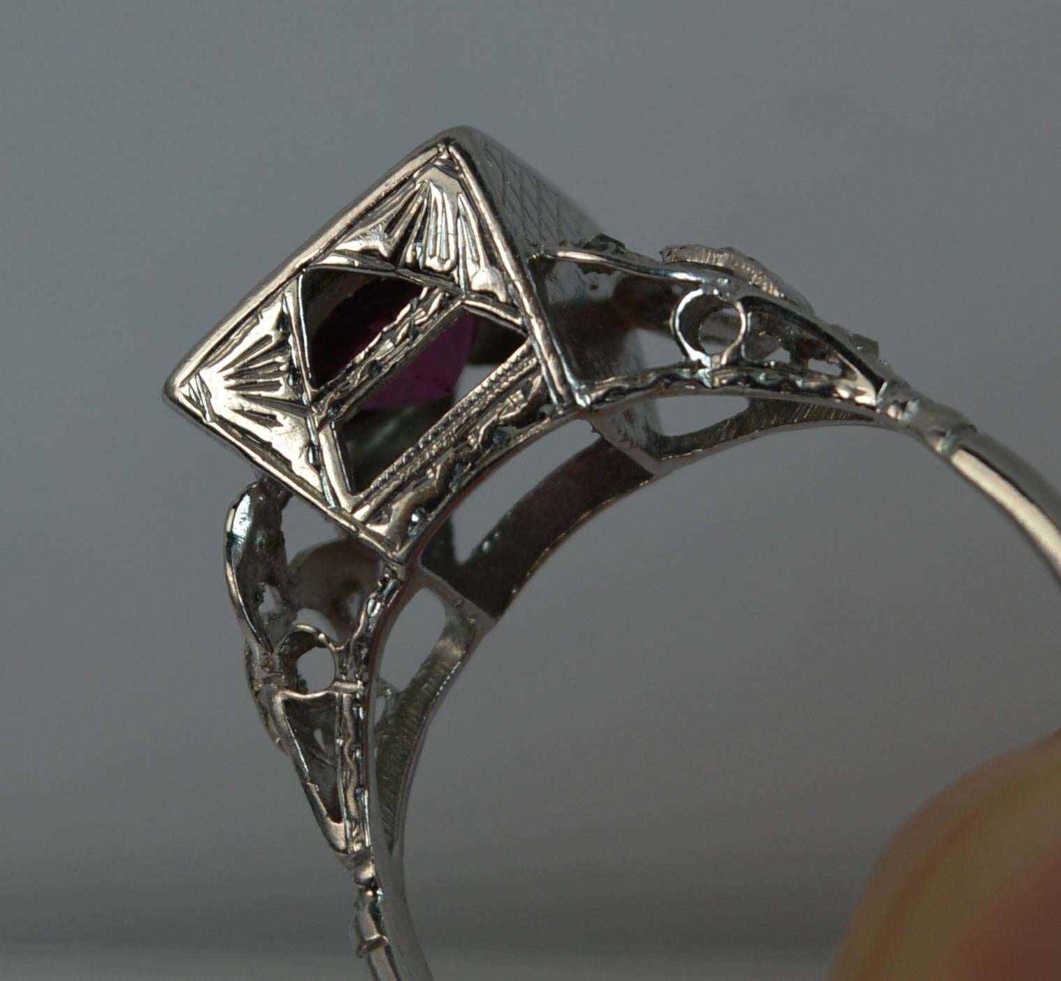 Art Deco Platinum Rhodolite Garnet and Rose Cut Diamond Statement Ring 1