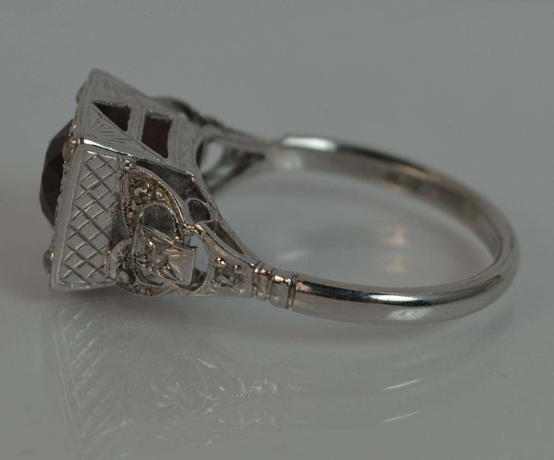 Art Deco Platinum Rhodolite Garnet and Rose Cut Diamond Statement Ring 4