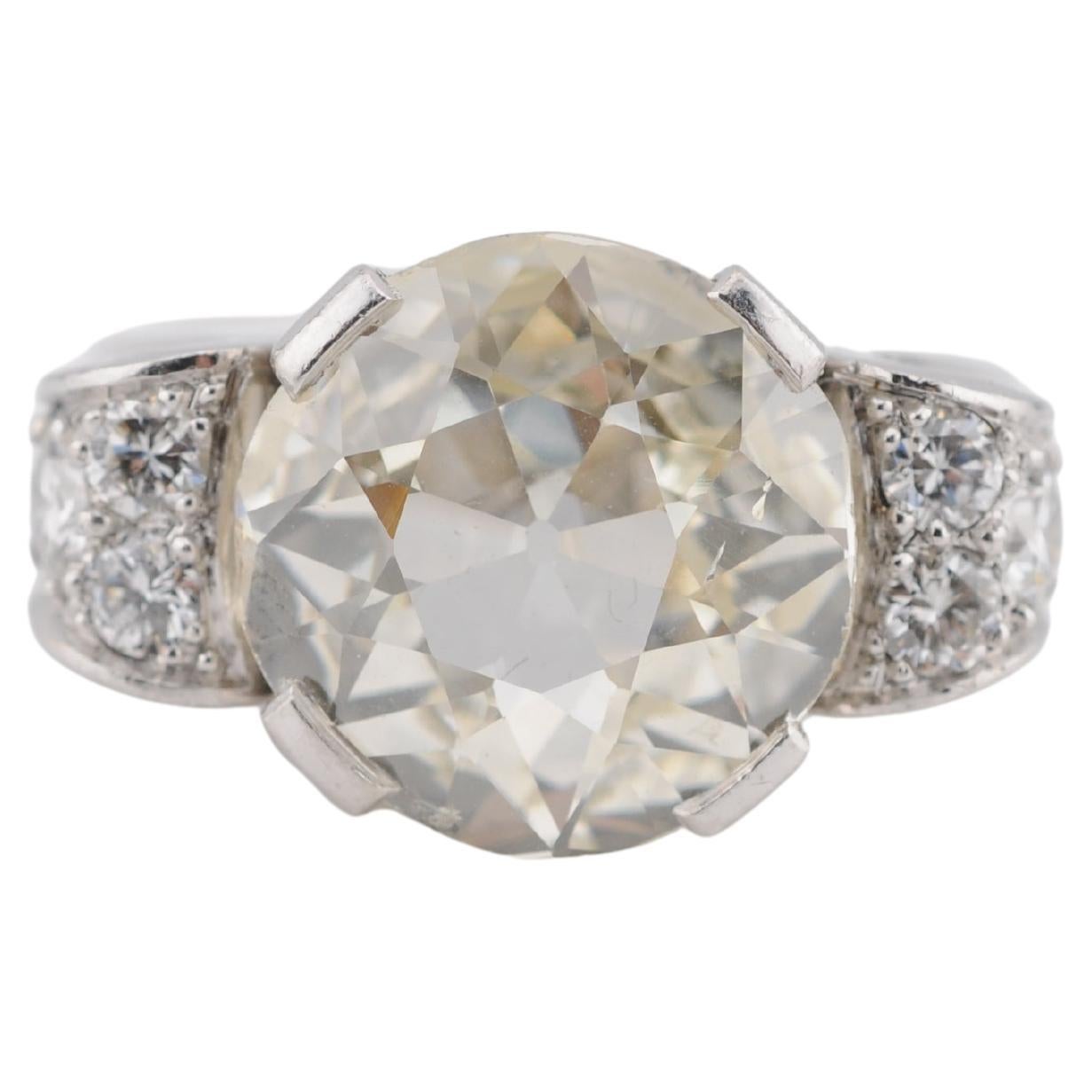 Anello Art déco in platino 900 con diamante vecchio taglio da 5,04 carati