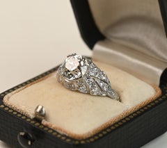 Art Deco Platinum Ring. GIA 2.10ct Old Euro Cut Diamond Engagement Ring Platinum