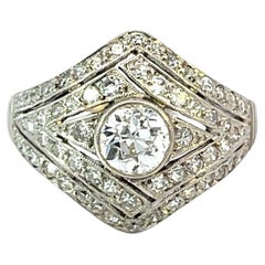 Anello Art Deco in platino con diamante centrale da 0,51 carati e accenti di diamante