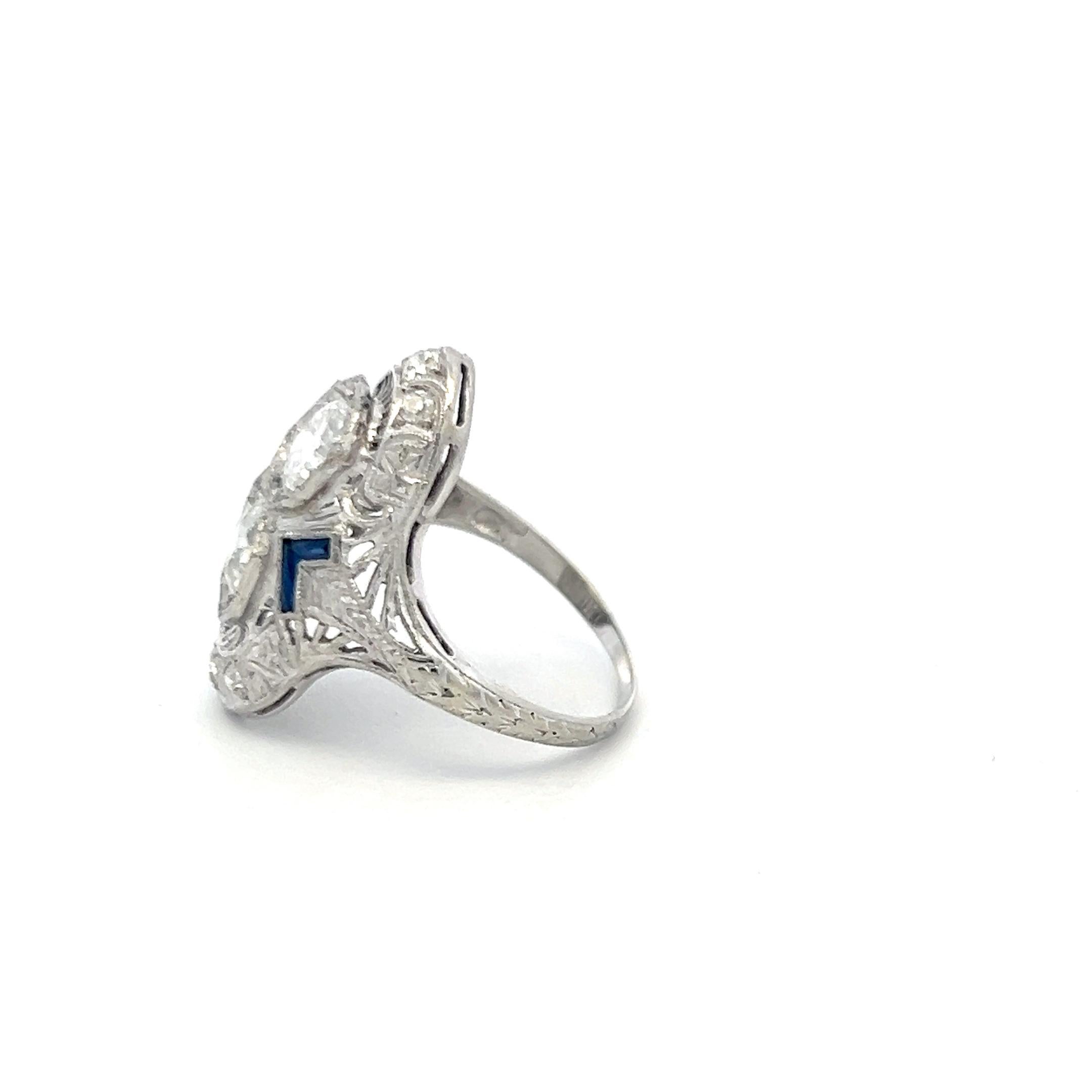 Taglio antico europeo Anello Art Deco in platino con diamante vecchio europeo e circolare taglio Brilliante da 1,73 ct. in vendita