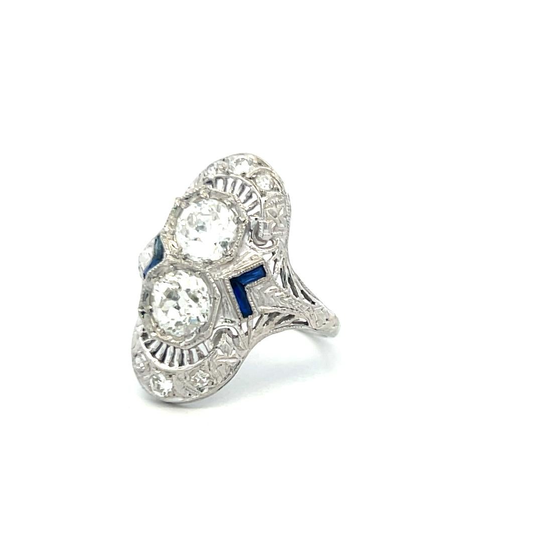 Donna Anello Art Deco in platino con diamante vecchio europeo e circolare taglio Brilliante da 1,73 ct. in vendita