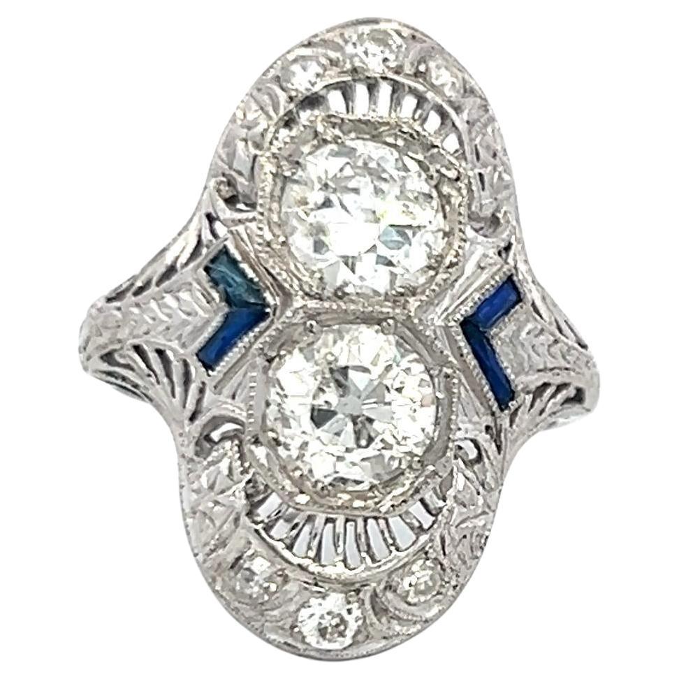 Anello Art Deco in platino con diamante vecchio europeo e circolare taglio Brilliante da 1,73 ct.