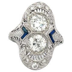 Art Deco Platinum Ring with 1.73ct Old European & Circular Brilliant Cut Diamond Vintage Art Deco Platinum Ring with 1.73ct Old European & Circular Brilliant Cut Diamond