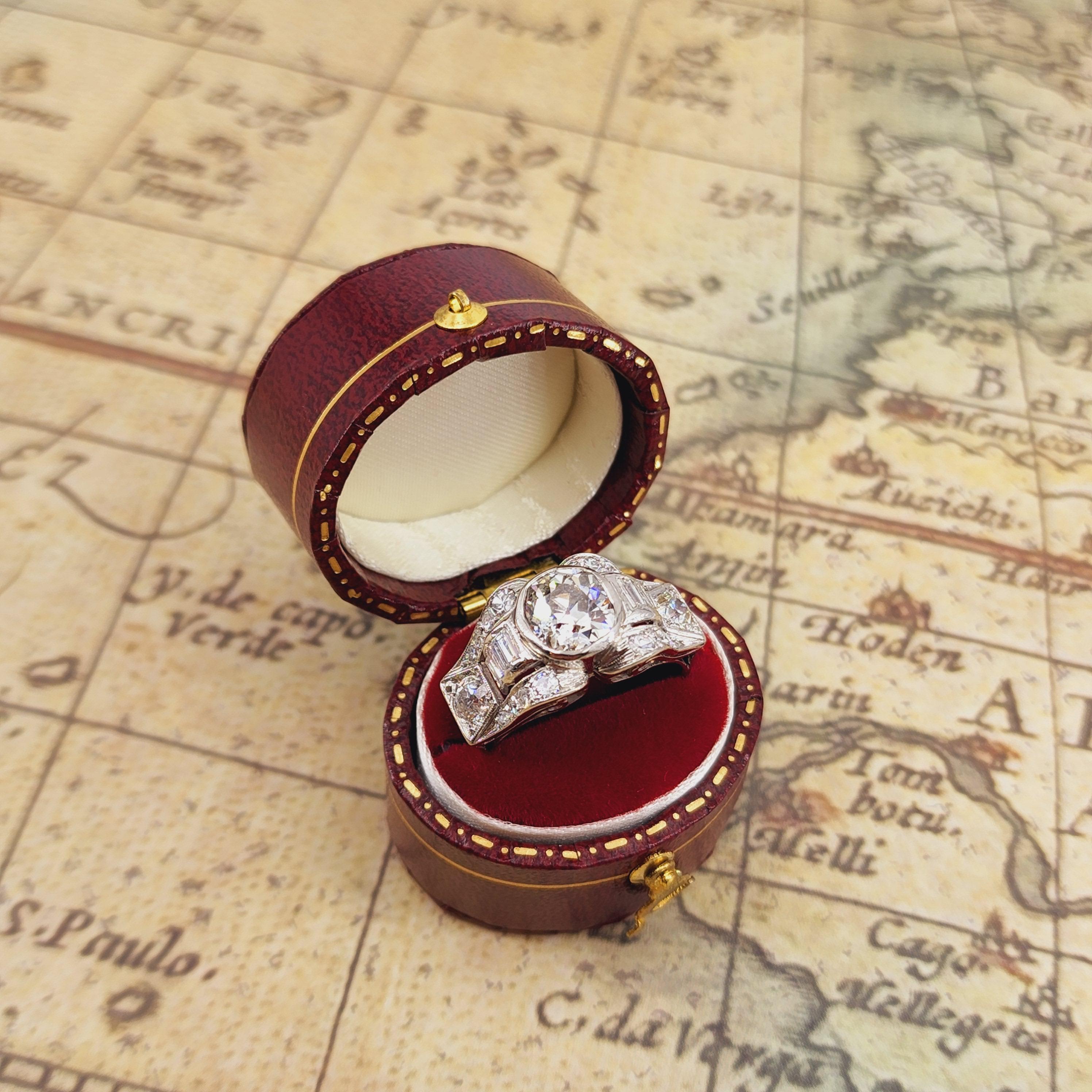 Old European Cut Art Deco Platinum Ring with 2.76 CTW in Diamonds For Sale