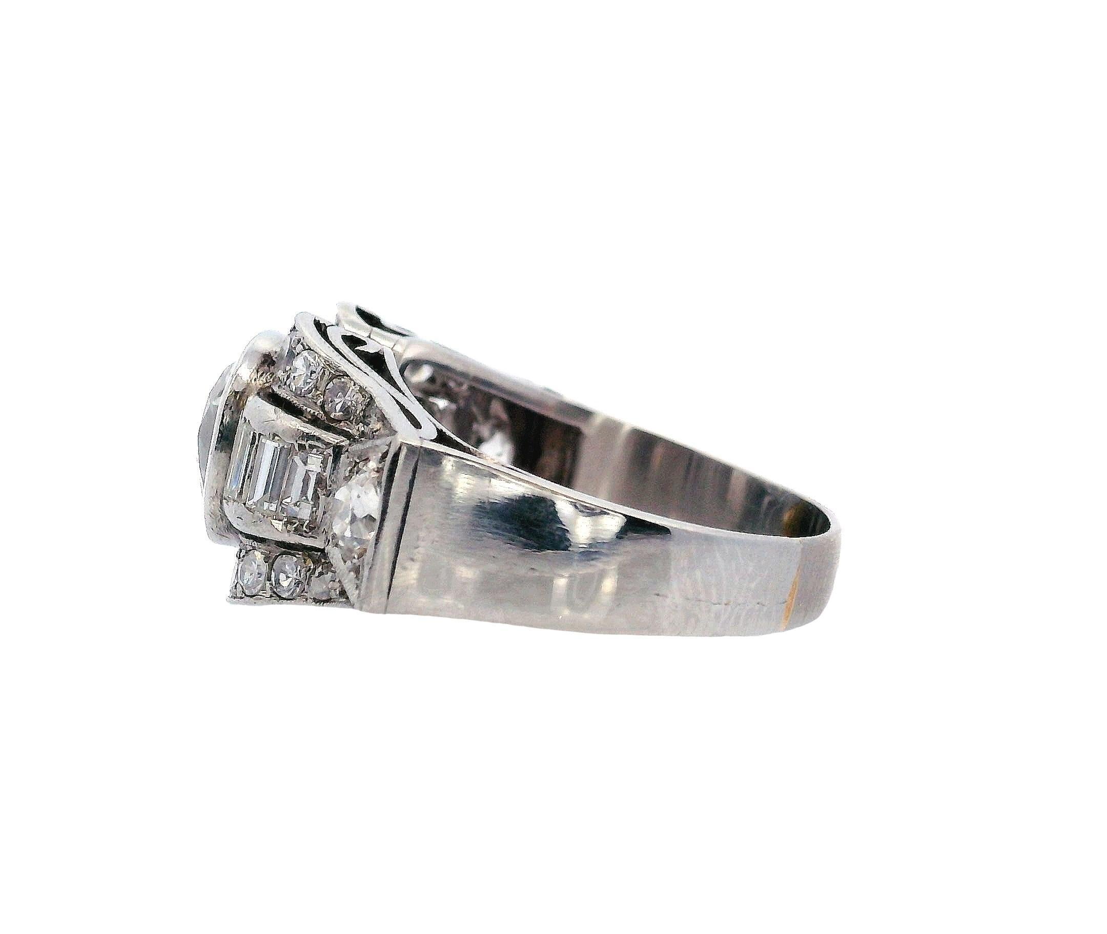 Women's or Men's Art Deco Platinum Ring with 2.76 CTW in Diamonds For Sale