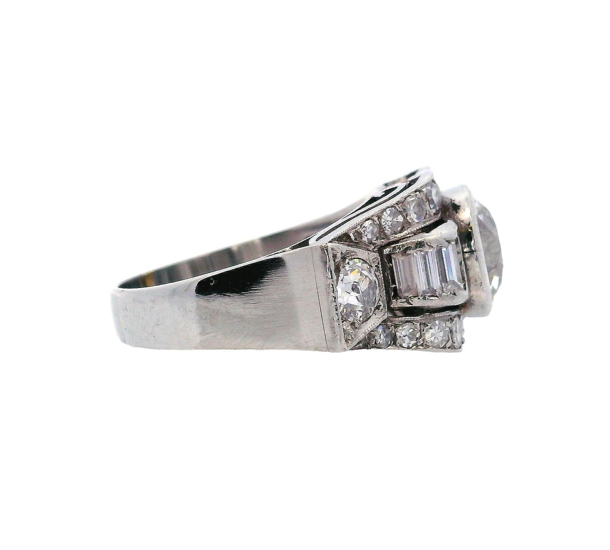 Art Deco Platinum Ring with 2.76 CTW in Diamonds For Sale 1