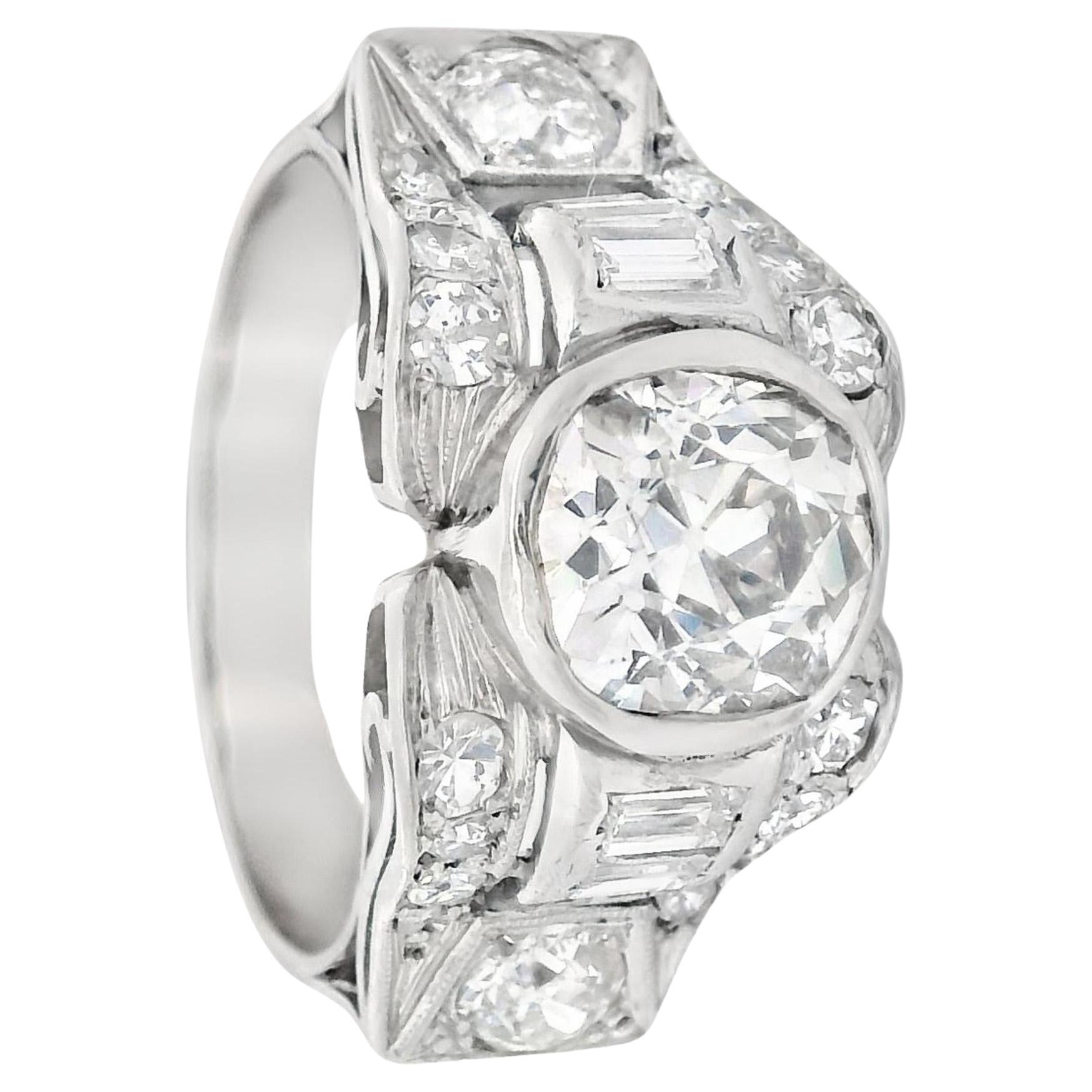 Art Deco Platinum Ring with 2.76 CTW in Diamonds For Sale