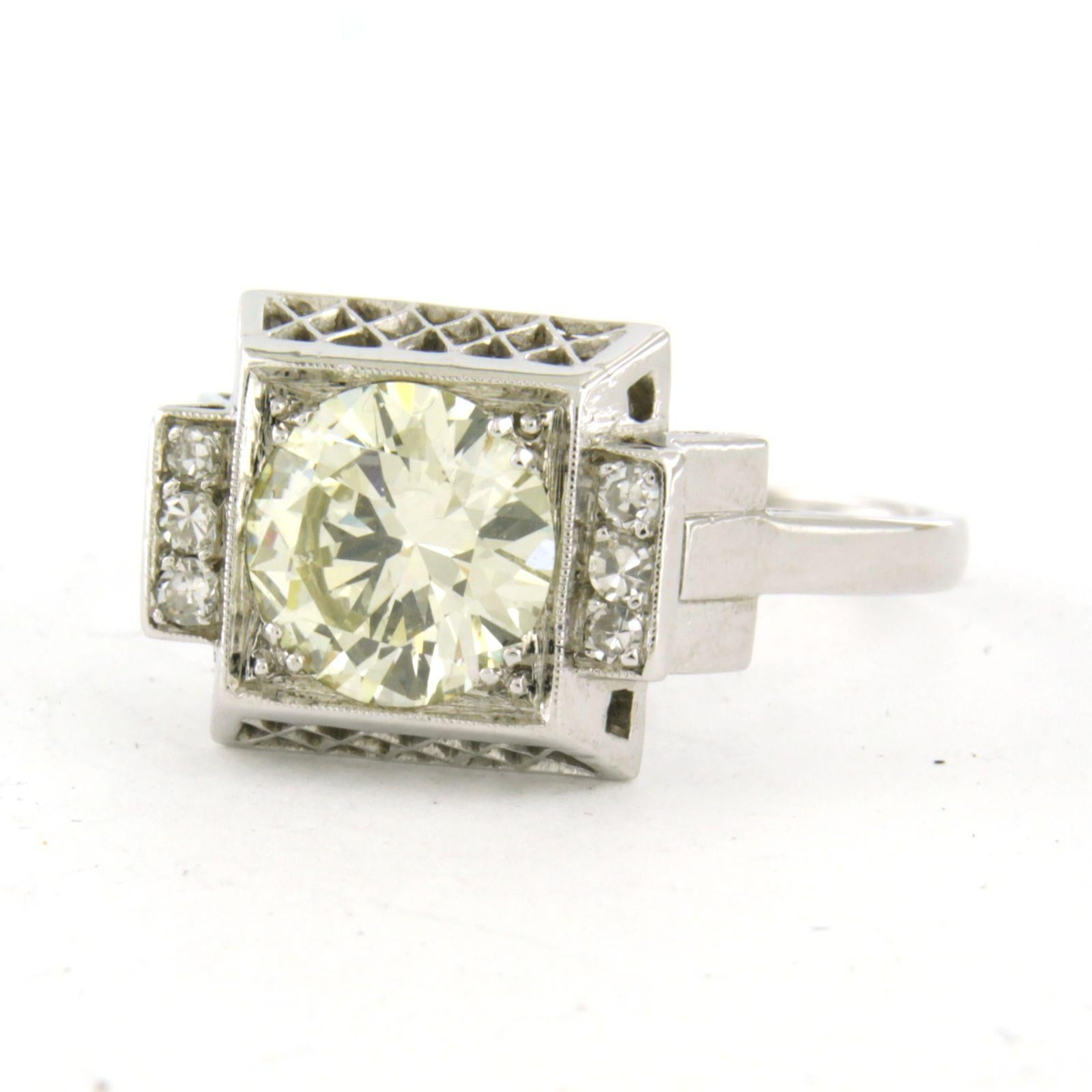 Donna ART-DECO Anello in platino con diamanti a taglio brillante e singolo fino a 2,30 carati in vendita