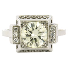 ART-DECO Anello in platino con diamanti a taglio brillante e singolo fino a 2,30 carati
