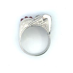Art Deco Platinum Ring with Diamond 0.65ct and Ruby 0.35ct