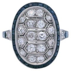 Art Deco Platinring mit Diamanten und Saphiren