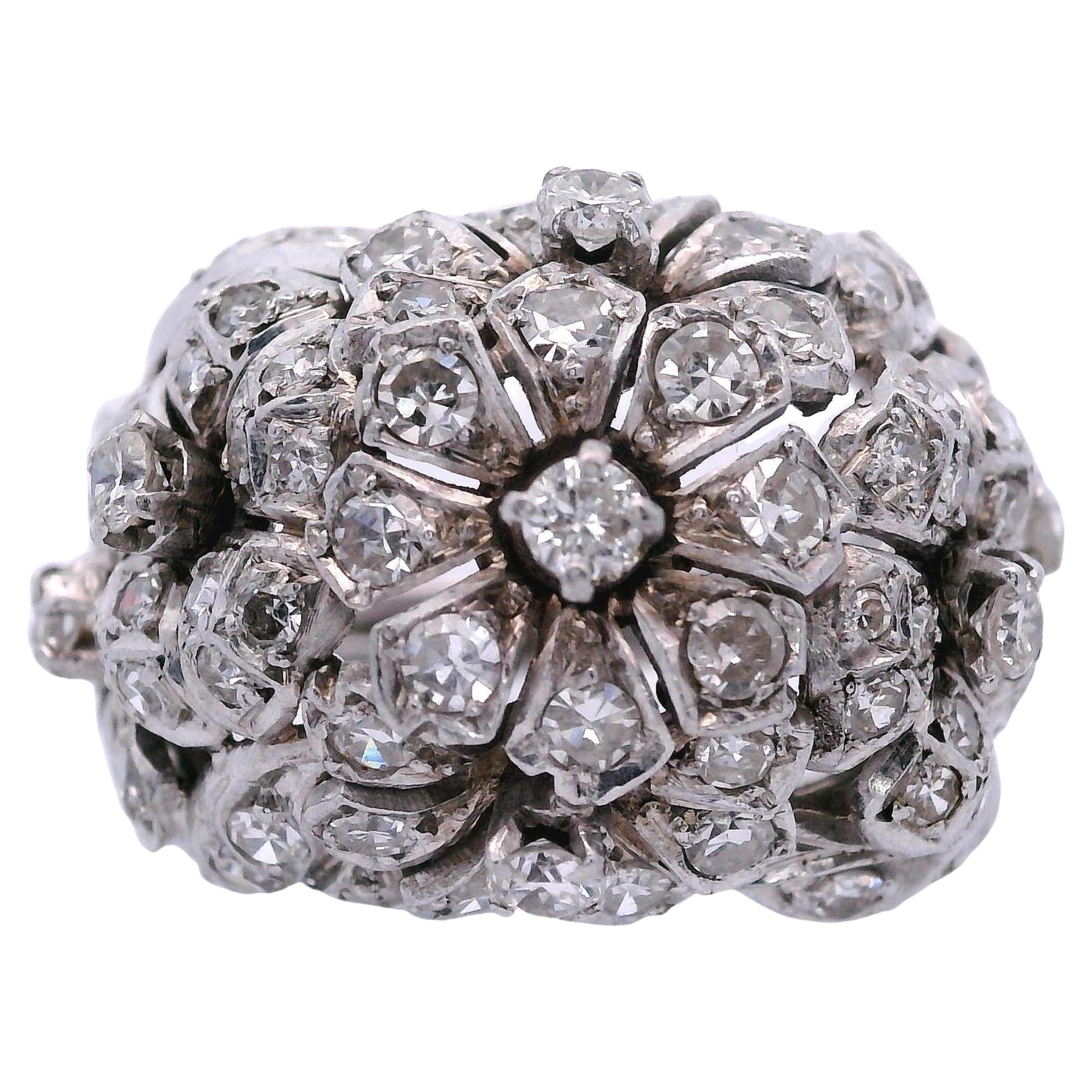 1930 Art Deco Platinum flower Ring with Diamonds