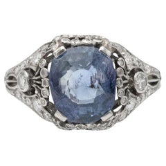 Art Deco platinum ring with impressive untreated sapphire and diamonds, 1930s.