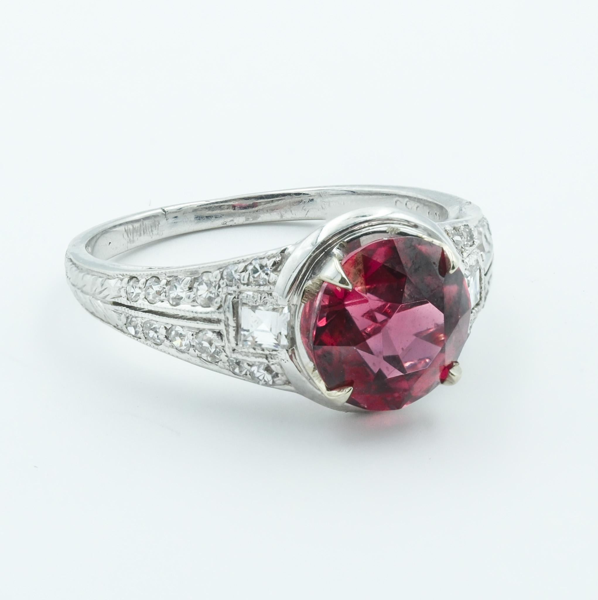 Single Cut Art Deco Platinum Ring With Natural 2.07ct Spinel and Diamonds c1920's For Sale