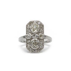 Art-Deco Platinum Ring with Old-Cut Diamonds — 1920s Elegance