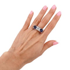 Art Deco Platinum Ring with Old Mine Diamond and Sapphires