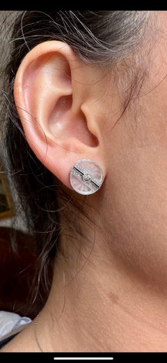 Art Deco Platinum Rock Crystal Diamond Black Onyx Earrings circa 1910