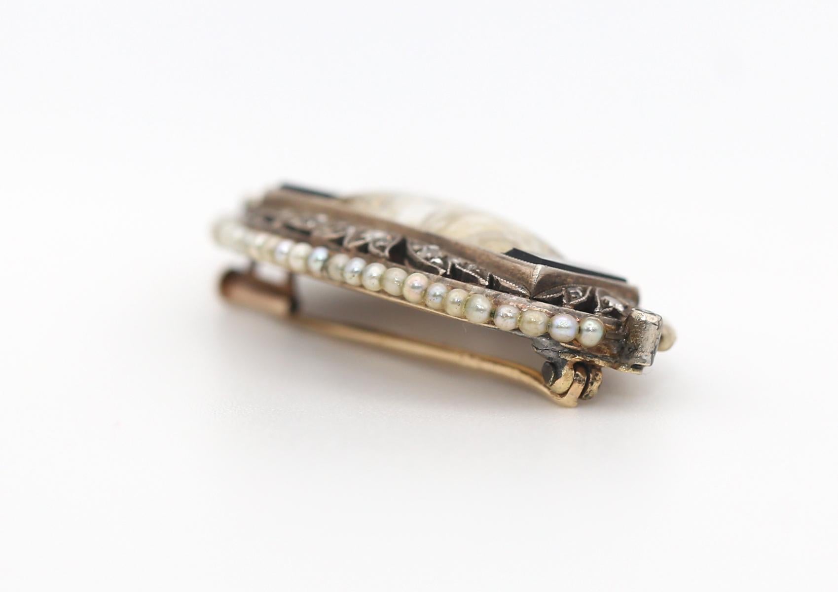 Women's or Men's Art Deco Platinum Rock Crystal Mother of Pearl Brooch Boxed, 1910