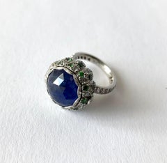 Art Deco Platinum Rose Cut Blue Sapphire Emerald Diamond Pill Box Poison Ring