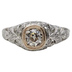 Vintage Art Deco Platinum & Rose Gold 0.80ct Diamond Engagement Ring