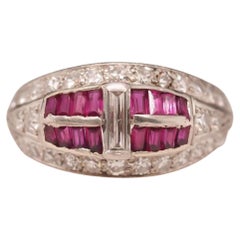 Vintage Art Deco Platinum Ruby and Baguette Diamond Ring