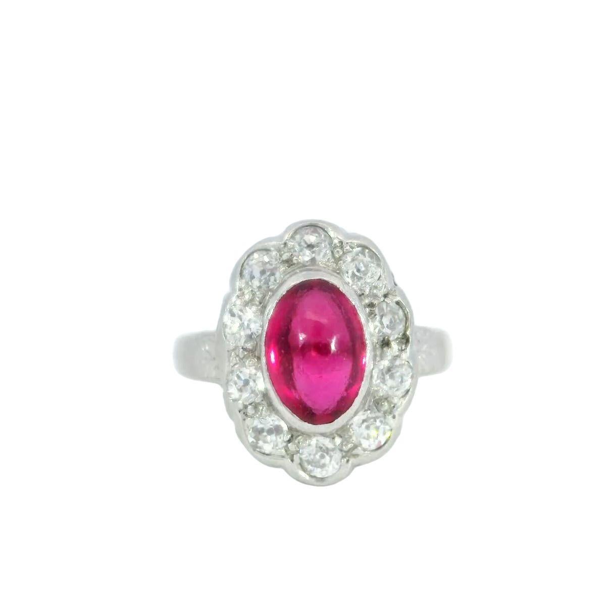 Art Deco Diamant-Rubin-Cluster-Ring aus Platin ~1.7 Karat im Zustand „Gut“ im Angebot in Fairfield, CT