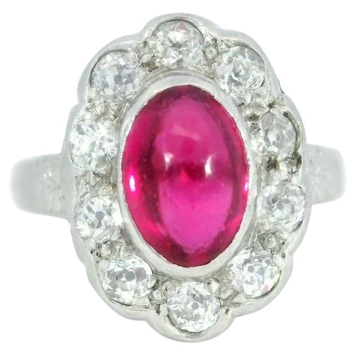 Anillo Art Decó con Racimo de Rubíes y Diamantes en Platino ~1,7ctw