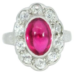 Bague grappe Art déco en platine avec diamants et rubis de 1,7 ctw