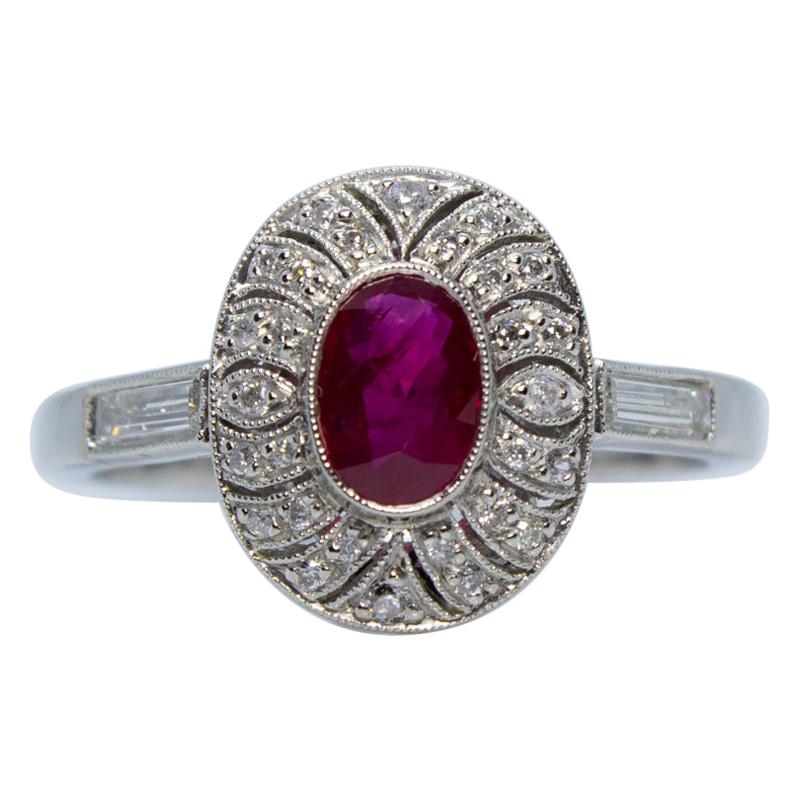 Art Deco Platinum Ruby and Diamond Ring For Sale