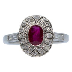 Art Deco Platinum Ruby and Diamond Ring