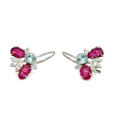 Art Deco Platinum Ruby, Blue Zircon, and Diamond Earrings