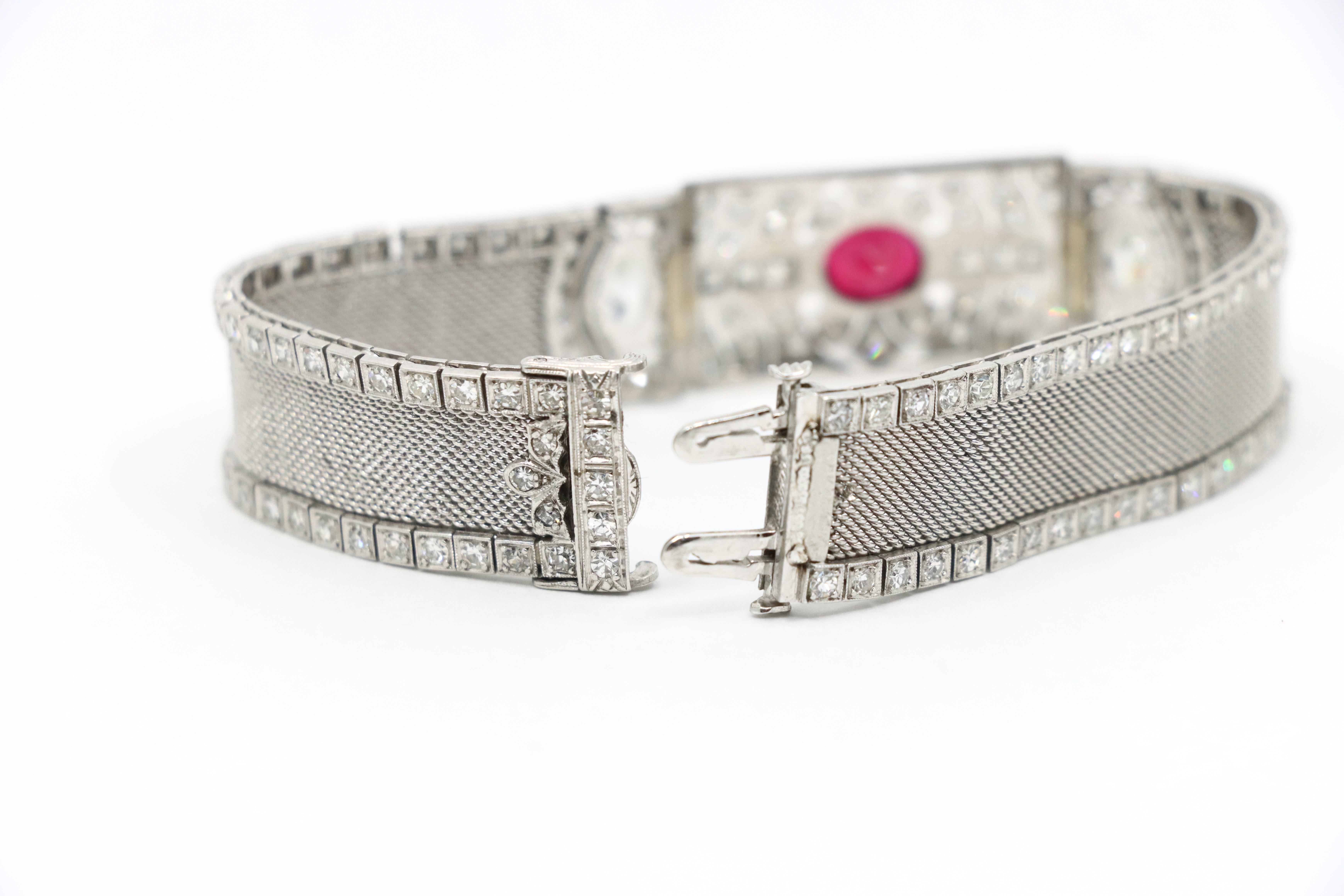 Bracelet Art Déco en platine, rubis et diamant en vente 4
