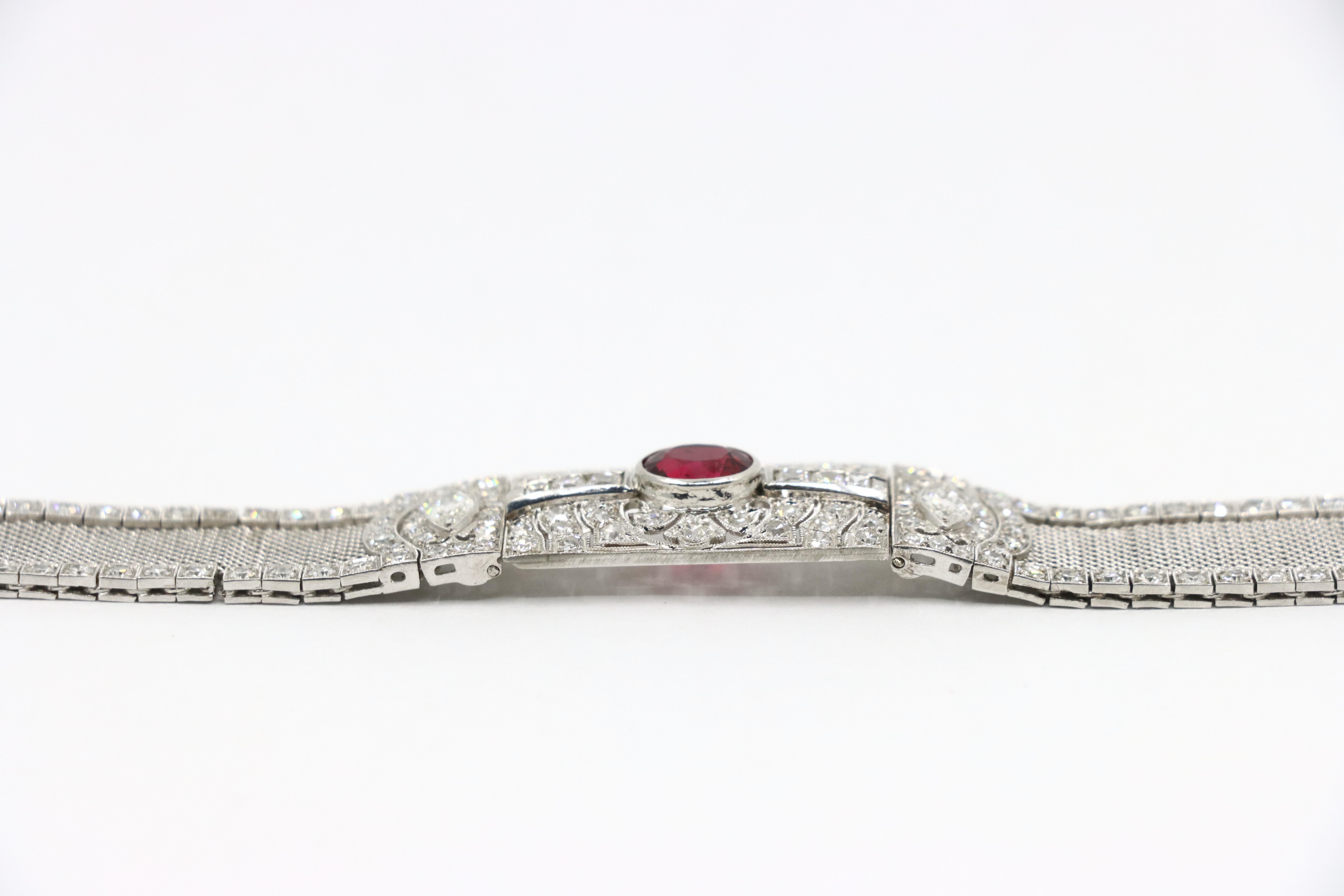Bracelet Art Déco en platine, rubis et diamant en vente 6