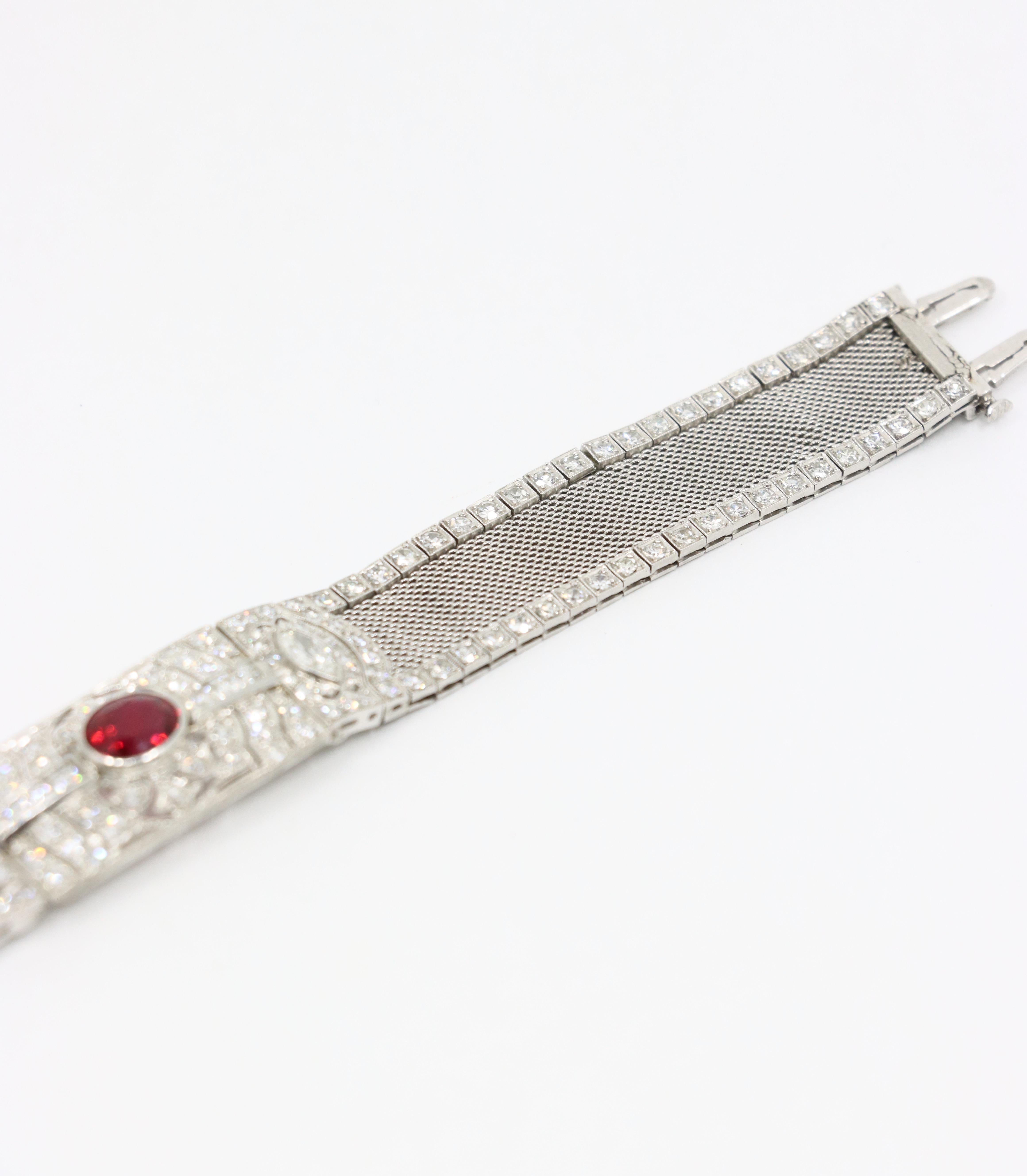 Bracelet Art Déco en platine, rubis et diamant en vente 8