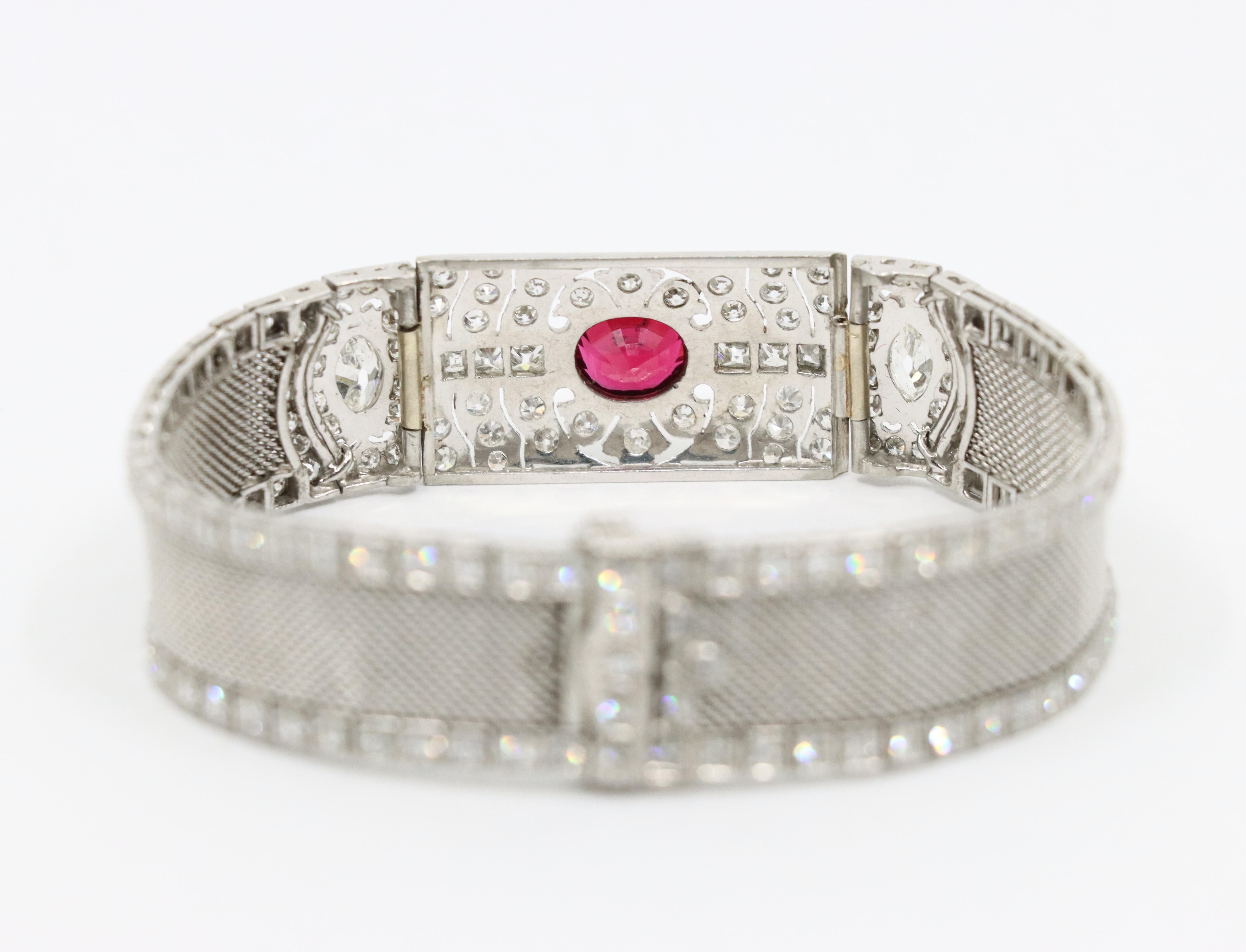 Bracelet Art Déco en platine, rubis et diamant en vente 2
